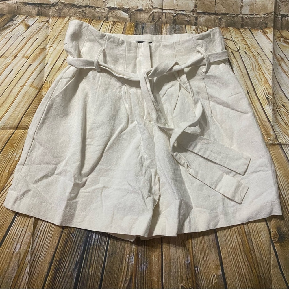 NEW FRNCH Cream Ivory High Waisted Belted Pleated Shorts